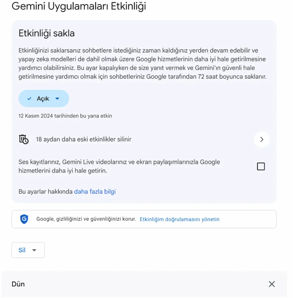 gemini bellek temizleme