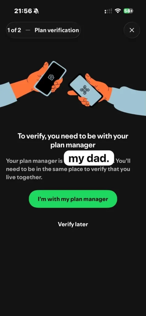 Spotify Aile Planı QR kod doğrulama img1