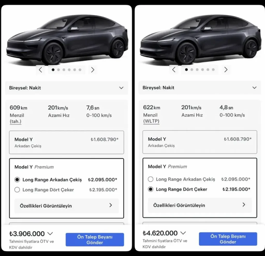 Tesla Model Y Türkiye fiyatları img1